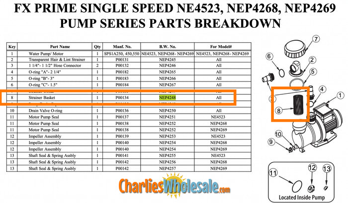 Replacement Part NEP4248 Strainer Basket