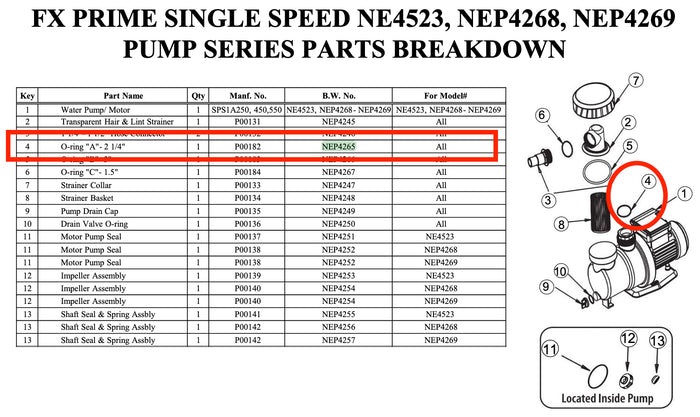 Replacement Part NEP4265 - O-ring "A" - 2 1/4"