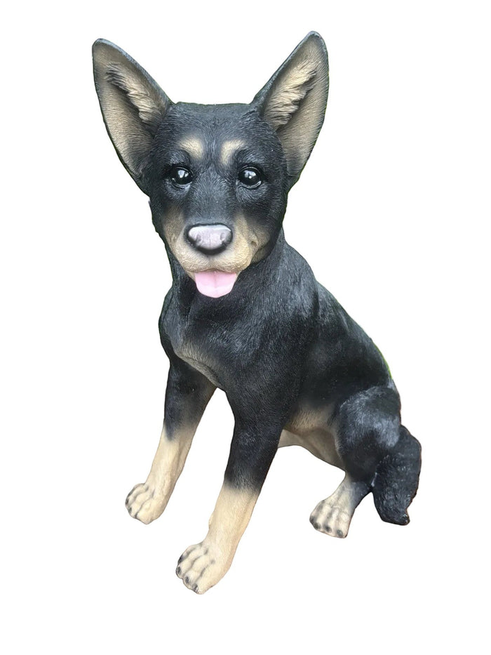 22nice4me Garden Statues hand-painted resin Kelpie dog memorial statue in a sitting pose with lifelike details