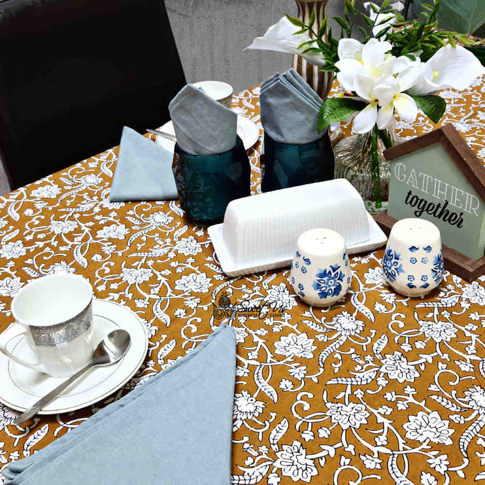 Riviera Series Floral Cotton Tablecloth — Tuscan Gold