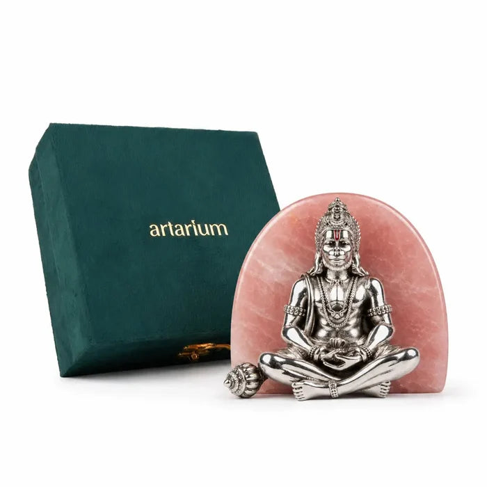 Meditating Hanuman Silver-Plated Idol