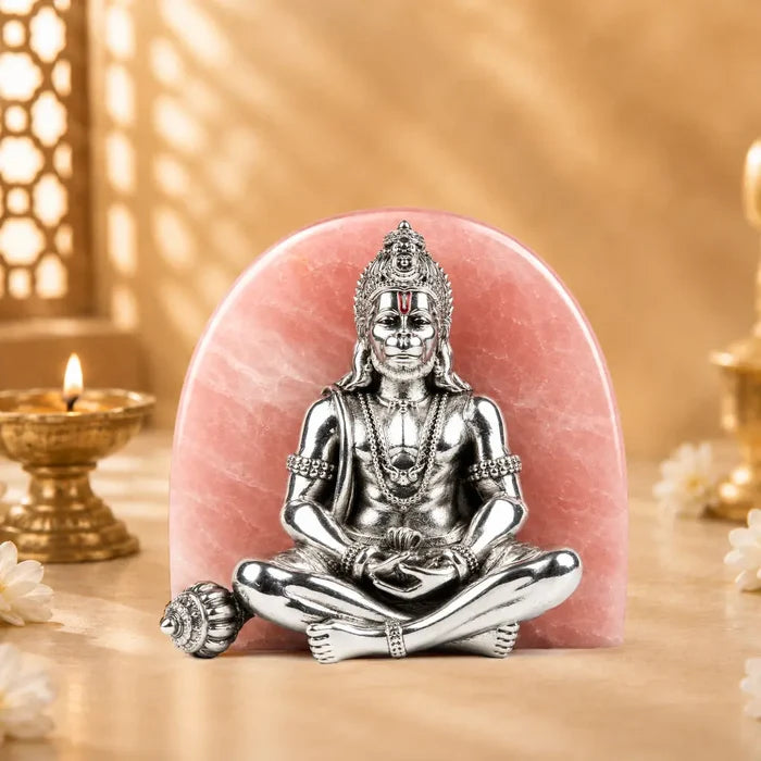 Meditating Hanuman Silver-Plated Idol