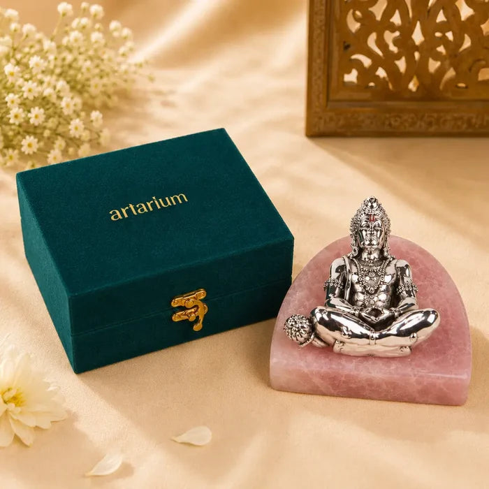 Meditating Hanuman Silver-Plated Idol