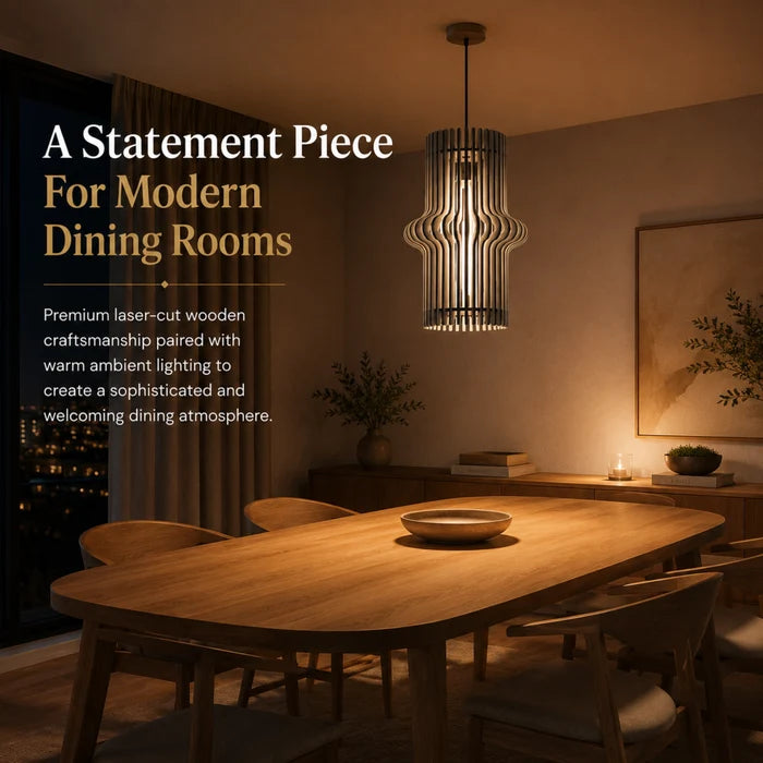 Royal Hourglass Wooden Hanging Lamp for Home Decor | Modern Ceiling Pendant Light in Highland Pine Finish | Designer Wooden Hanging Lamp by Venlay Wood