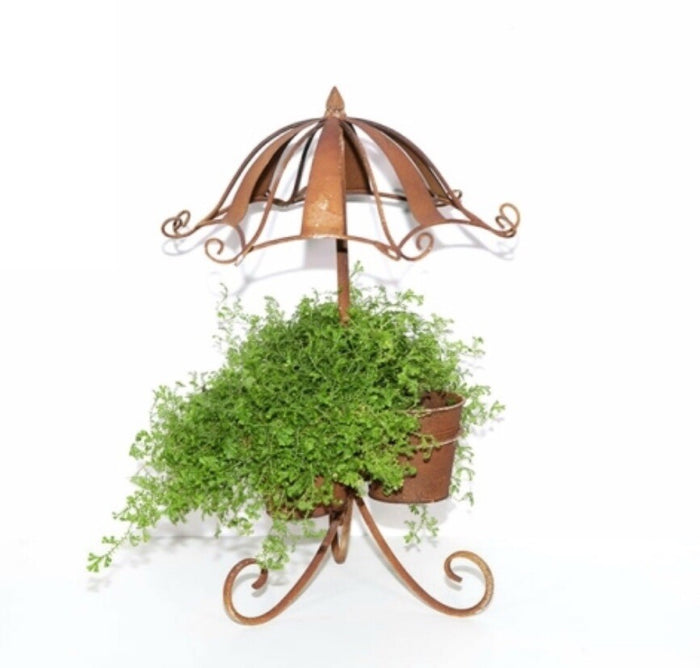 Rustic Brown Iron Umbrella Flower Pot Planter Holder Stand Home Garden Decor