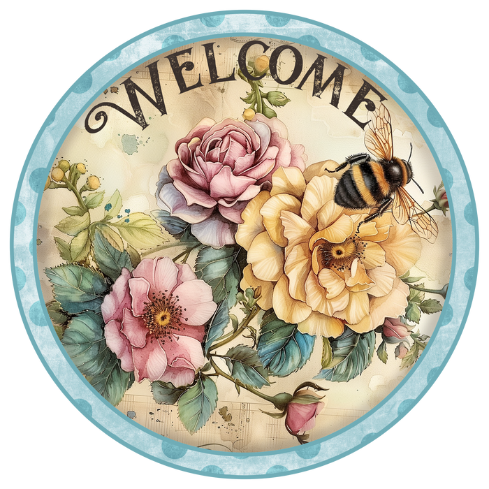 S005  Welcome Sign, Floral Sign, Summer Sign, Wreath Attachment