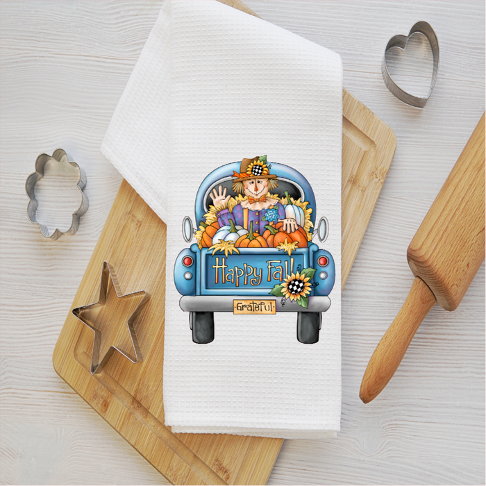 Scarecrow Tea Towel Design,  Truck Tea Towel, Fall Tea Towel, Fall Kitchen Décor, Fall Party Décor