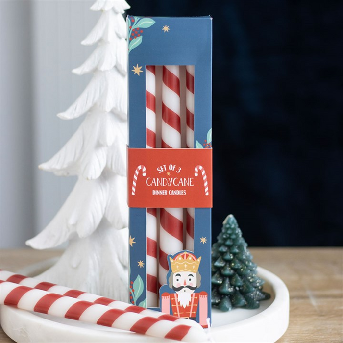 Set of 3 Candy Cane Stripe Taper Candles