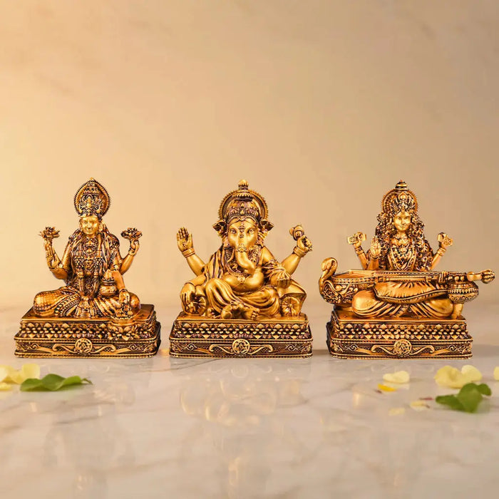 Shree Lakshmi Saraswati Ganesha Murti (Chowki)