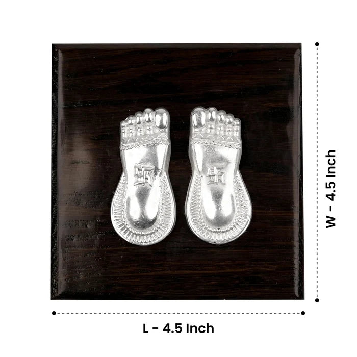 Silver Plated Laxmi Charan Paduka with Wooden Base