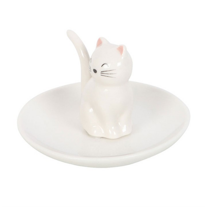 Sitting White Cat Face Trinket Dish