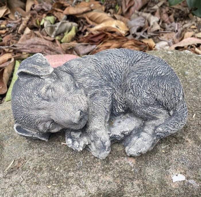 Sleeping Jack Russell Dog Statue - Concrete Garden Ornament