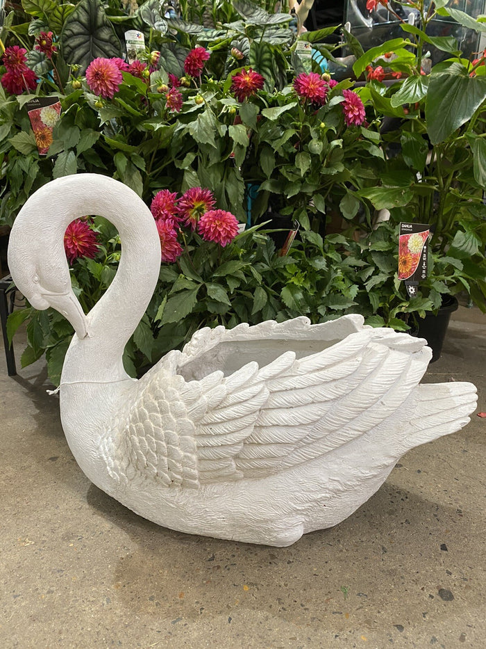 Swan Planter Pot Plant Garden Sculpture Statue White Hamptons Large White
