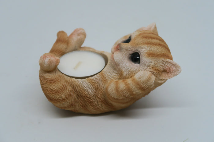 Tea light candle holders Ginger Tabby Cat Kitten statue ~Ornament ~ Home Decor