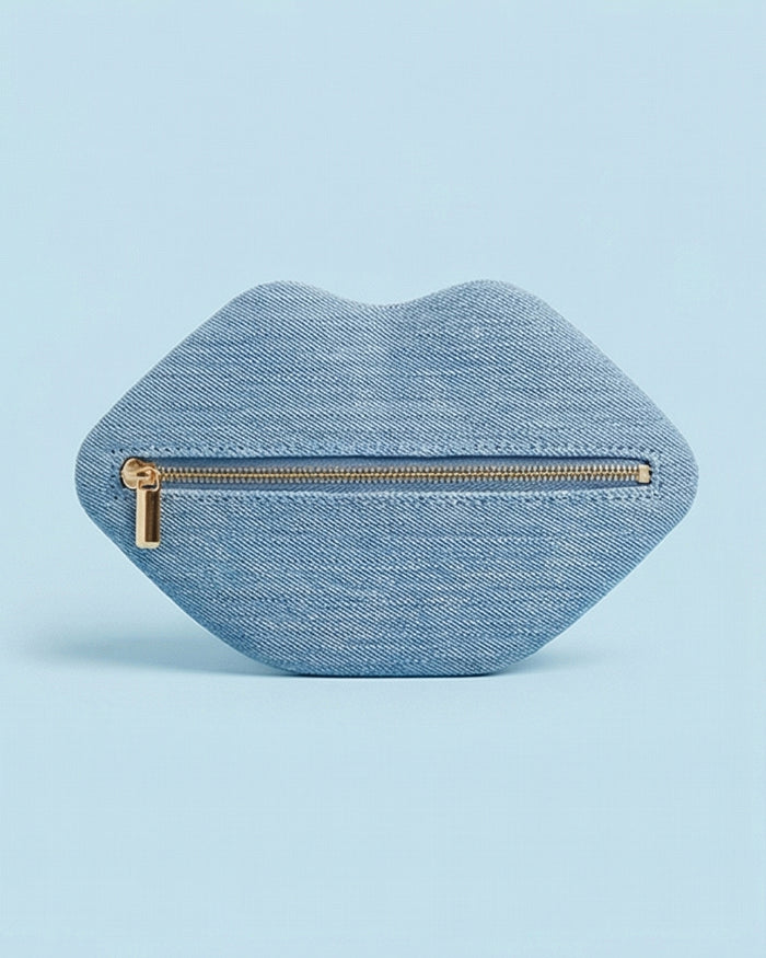 The Blake — Light Blue Denim Lip Pouch by David Stesner ArtHouse — light wash denim red makeup, additional detail