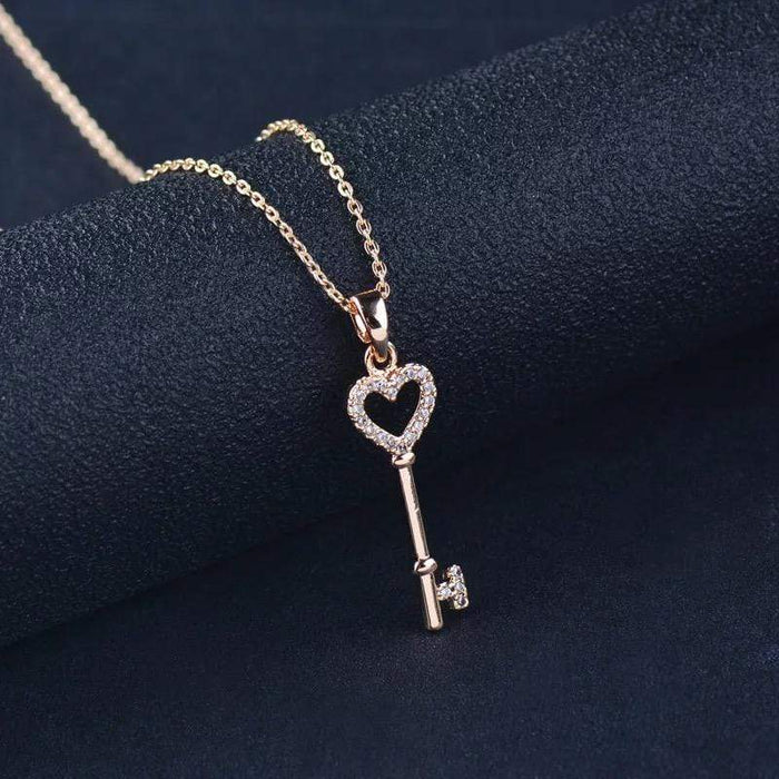 The Key To Your Heart Crystal Necklace Rose Gold Necklace MelodyNecklace