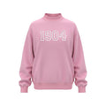 Front view of pink 1904 embroidered Theta Tau mock neck sweatshirt
