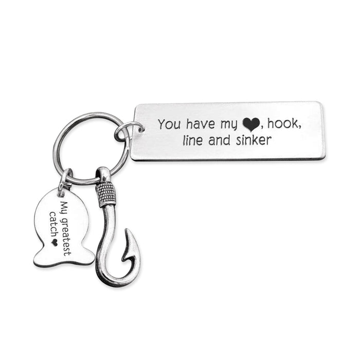 To My Man Fishing Hook Keychain Engraved 1 Name "You Have My Heart Hook Line And Sinker"