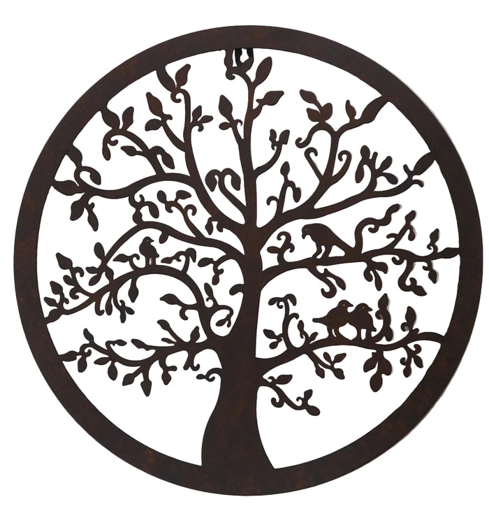 Tree of Life Metal Hanging Wall Art 40 cm Round Rustic Sculpture Home Garden