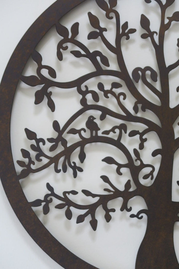 Tree of Life Metal Hanging Wall Art 40 cm Round Rustic Sculpture Home Garden