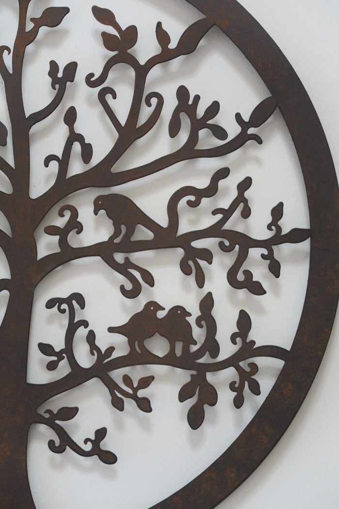 Tree of Life Metal Hanging Wall Art 60 cm Round Rustic Sculpture Home Garden