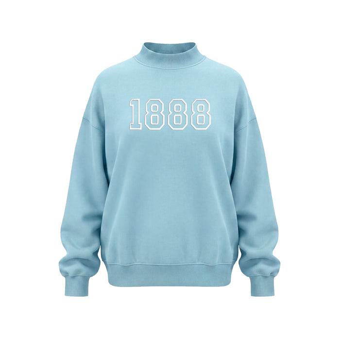 A light blue MOCK NECK sweatshirt with '1888' printed across the chest in white varsity-style lettering, shown against a plain white background.