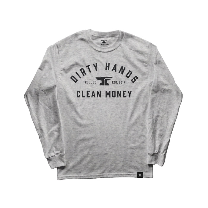 Troll Co. Men's "Dirty Hands Clean Money" Classic Long Sleeve T-Shirt Long Sleeve T-Shirts Troll Co. Gray Heather 2XL Reg