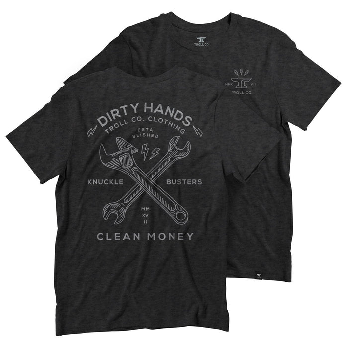 Troll Co. Men's Dirty Hands Twisting Wrenches Short Sleeve T-Shirt T-Shirts Troll Co. Charcoal Heather 2XL Reg