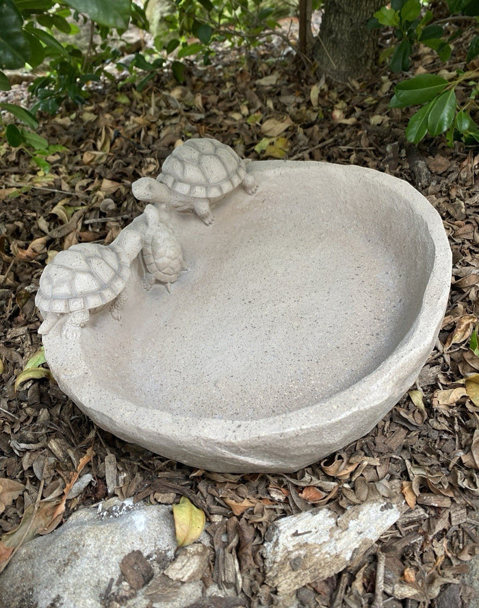 22nice4me Garden Statues resin bird bath with three turtle sculptures on the edge and an antique stone finish