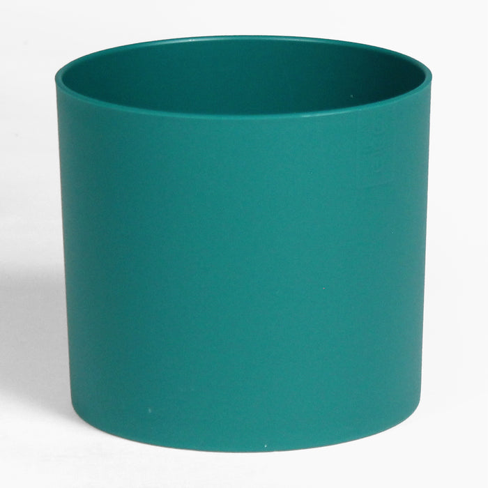 Teal cylindrical pot on a white background