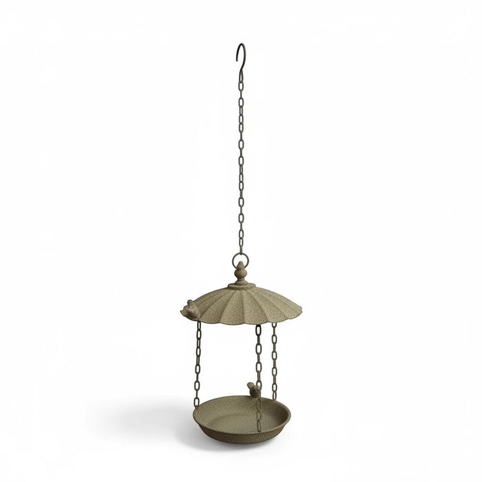 22nice4me Garden Statues antique grey metal hanging bird feeder with two wren accents and decorative chain