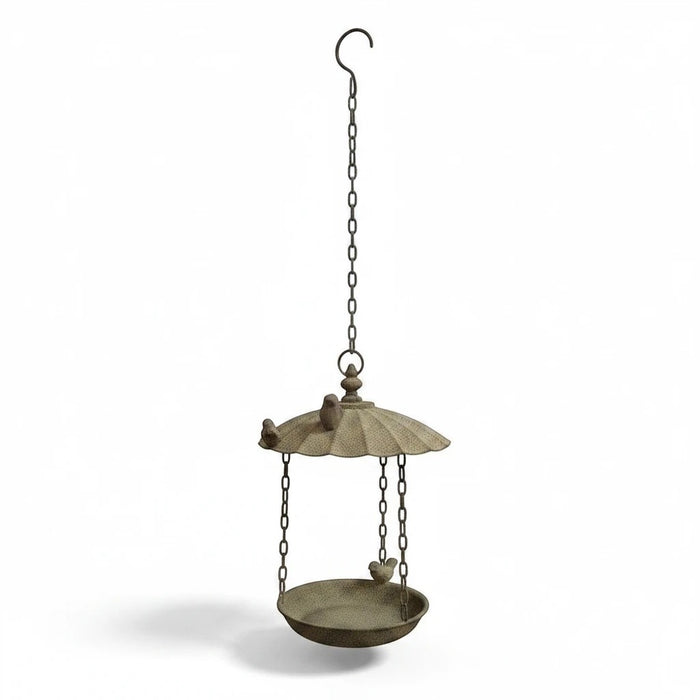 22nice4me Garden Statues antique grey metal hanging wild bird feeder with decorative wren bird figures