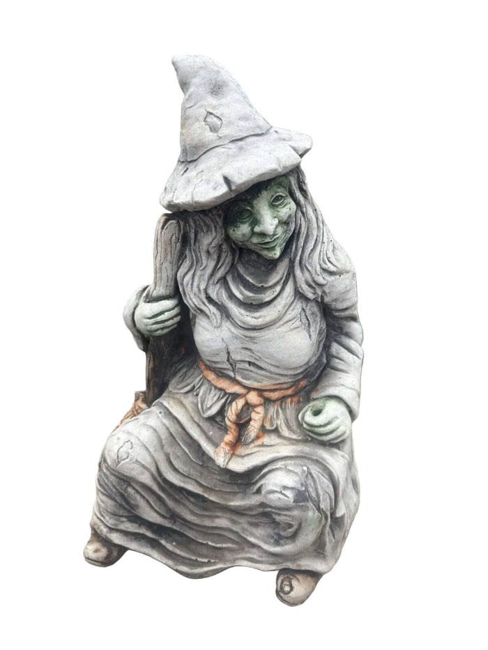 22nice4me Garden Statues hand-painted concrete witch statue sitting with a broomstick for outdoor garden decor