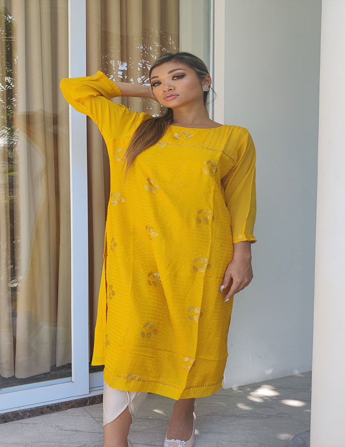Yellow traditional kurti online shopping